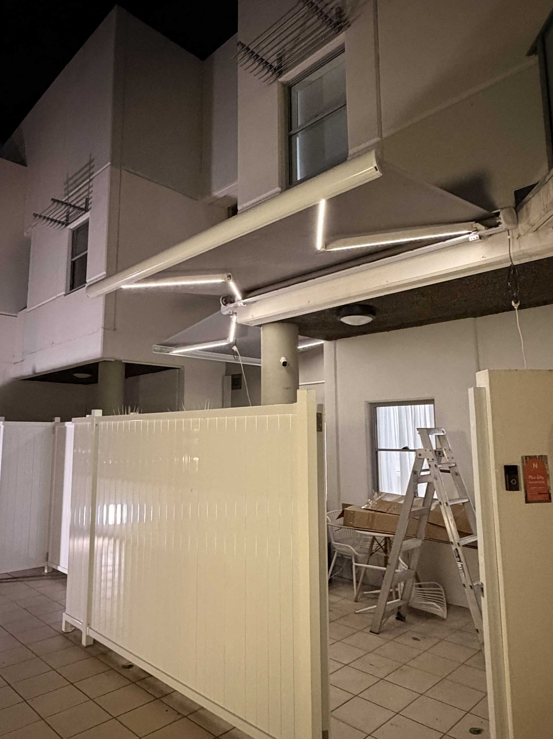 LED-lit electric awnings at Edgar’s Helensvale office